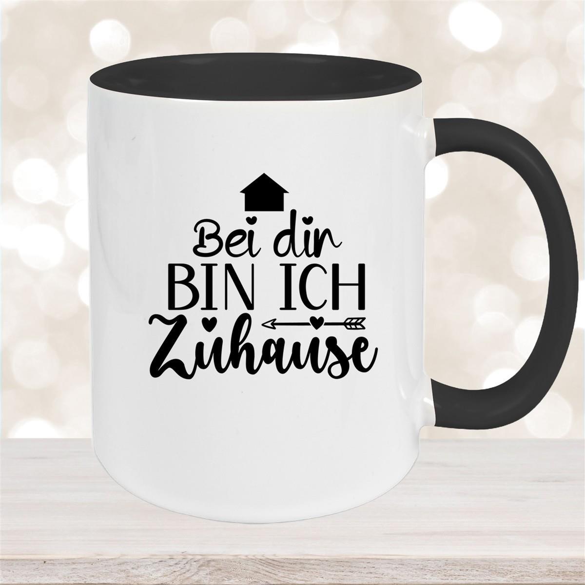 Tasse Liebe -  Spruch "Bei dir bin ich zu Hause" Valentinstag Wunschnamen Keramik personalisiert versch. Farben