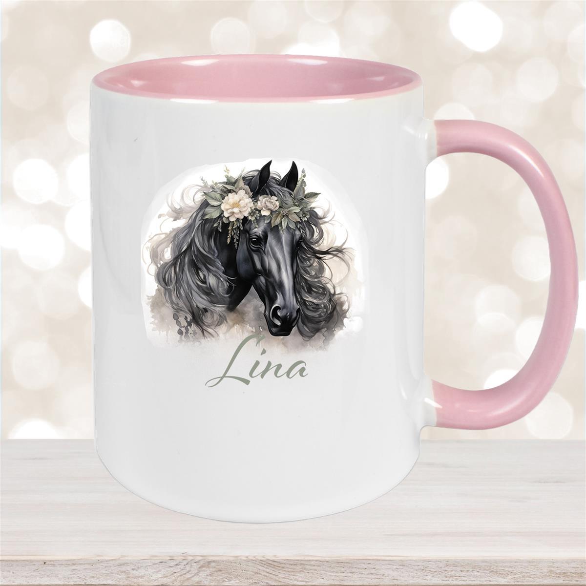 Tasse Pferd #3 Wunschnam Keramik Kinderbecher personalisiert Altrosa