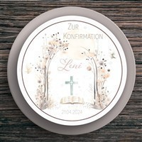 Tortenaufleger Konfirmation Kreuz #1 Name & Datum (20cm)