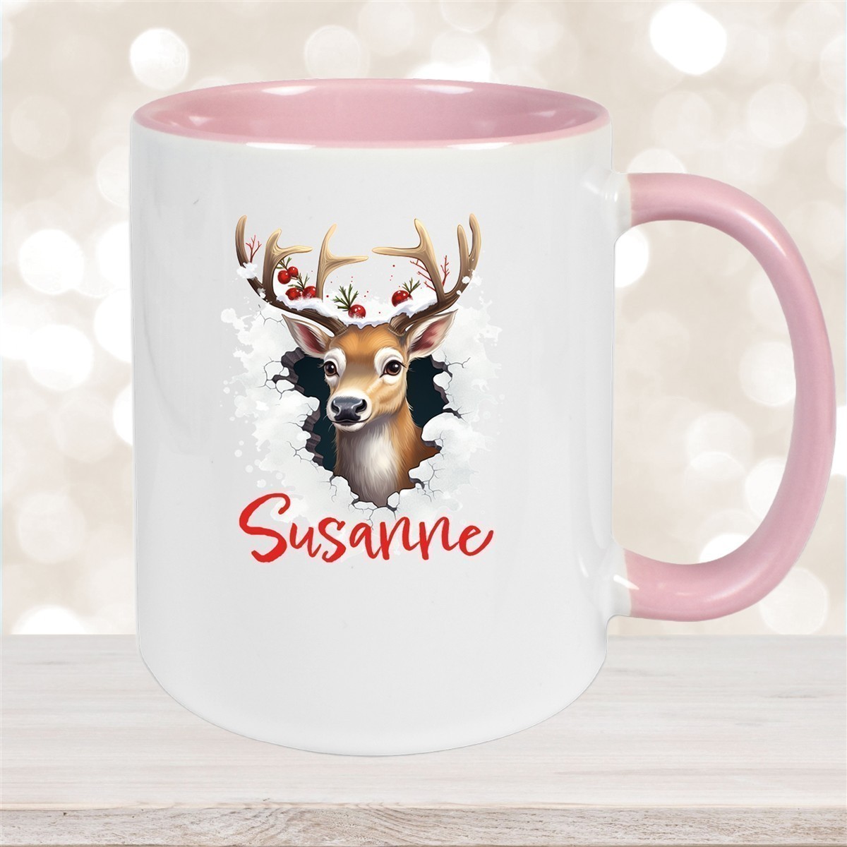 Tasse Wunschname Christmas Rentier #2 Keramik Kinderbecher versch. Farben
