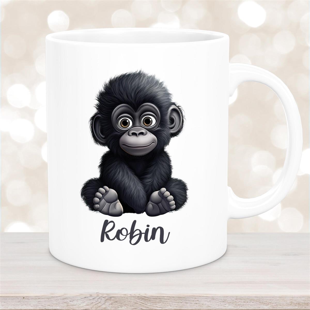 Tasse Wunschname Gorilla #1 Keramik Kinderbecher Weiß