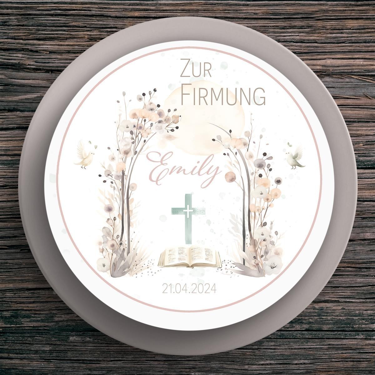 Tortenaufleger Firmung Blüten #1 Name & Datum (20cm) Tortenaufleger Firmung Blüten #1 Name & Datum (20cm)