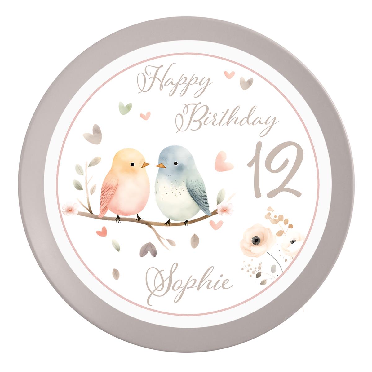 Tortenaufleger Geburtstag Vögel 1 Personalisiert Name & Zahl (20cm) Fondant Papier