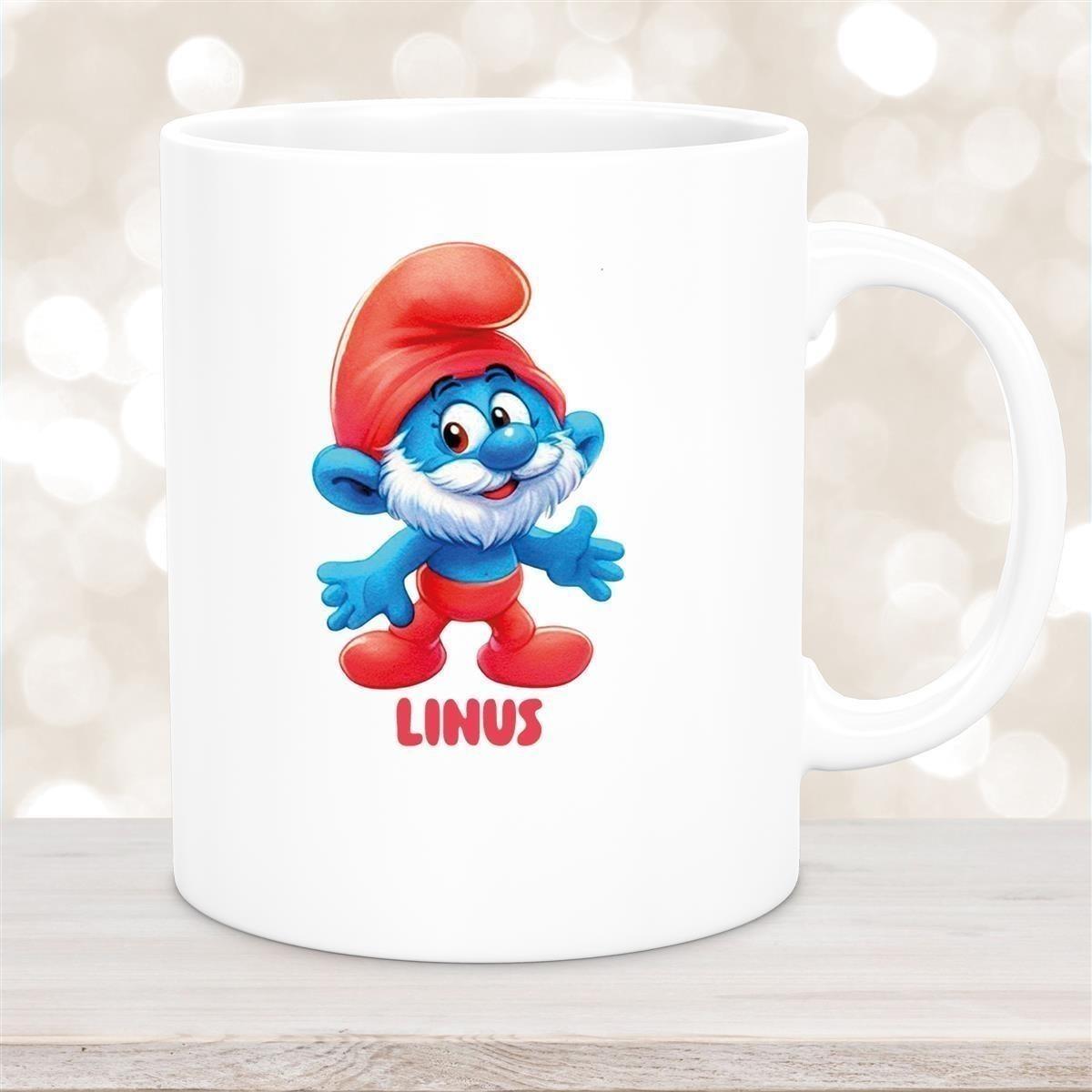Tasse Kinder Schlumpf 4 Papa Schlumpf Wunschname Keramik Kinderbecher personalisiert versch. Farben