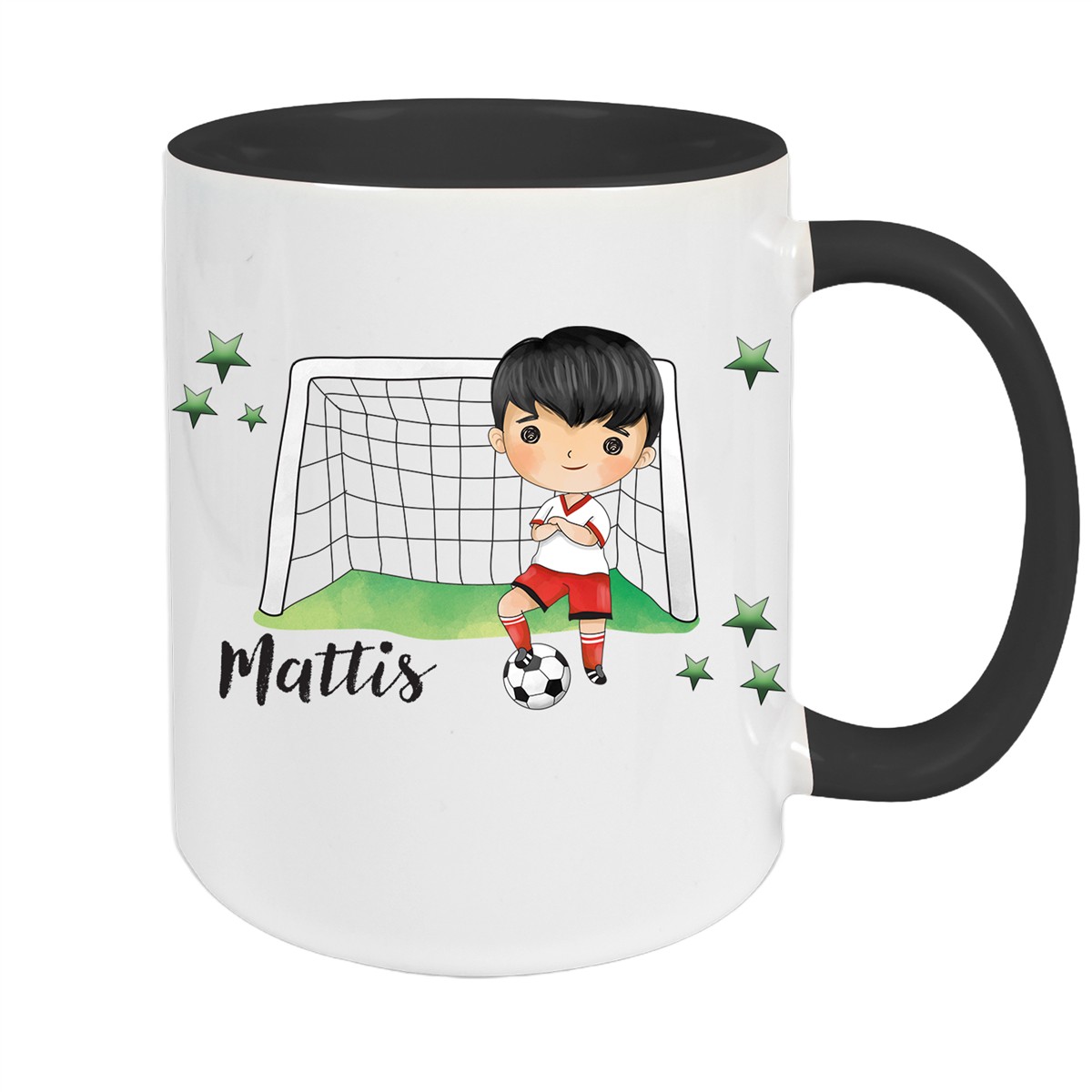 Tasse Fußball #2 Wunschname Keramik Kinderbecher personalisiert Schwarz