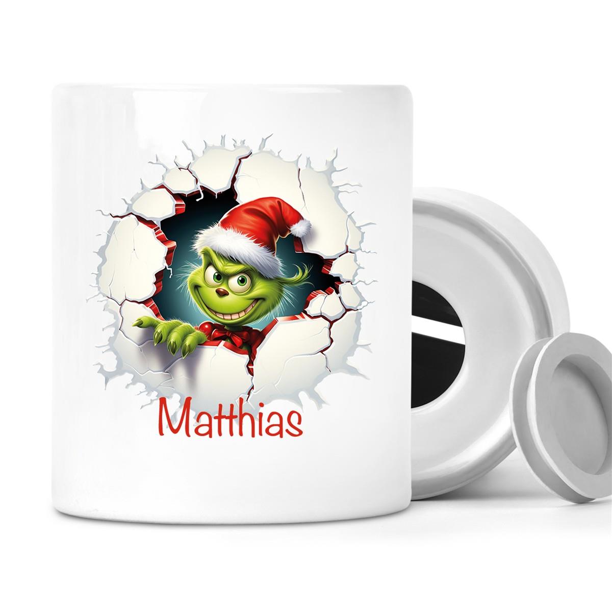 Spardose mit Wunschname Weihnachten Grinch 8 personalisiert