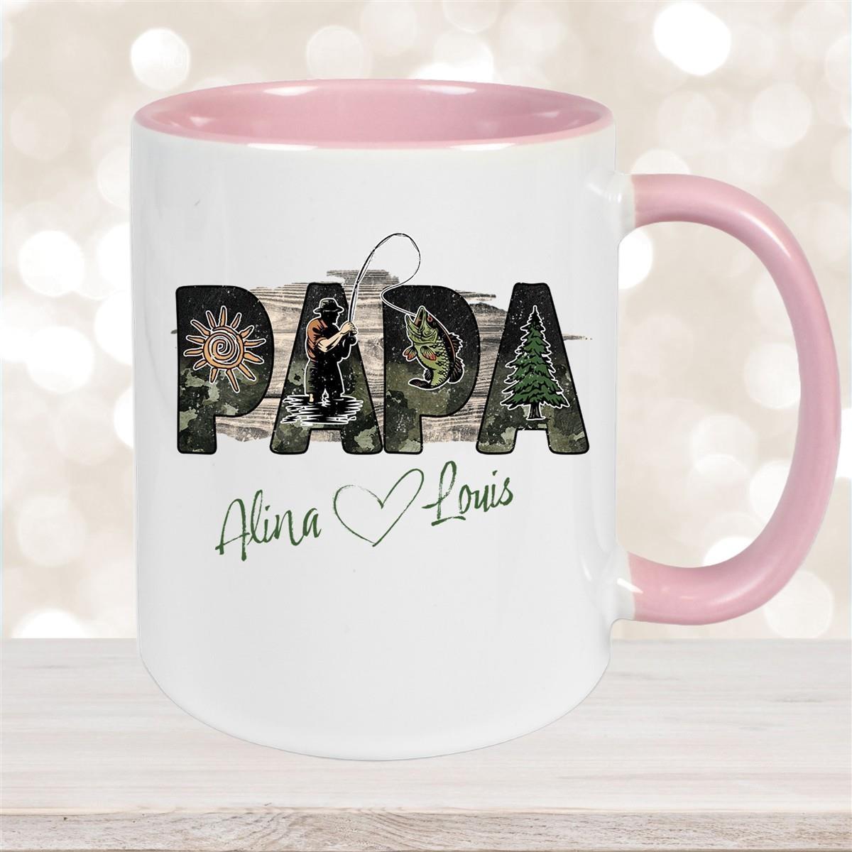 Tasse Vatertag 6 "Angler" Wunschnamen Keramik Personalisiert versch. Farben