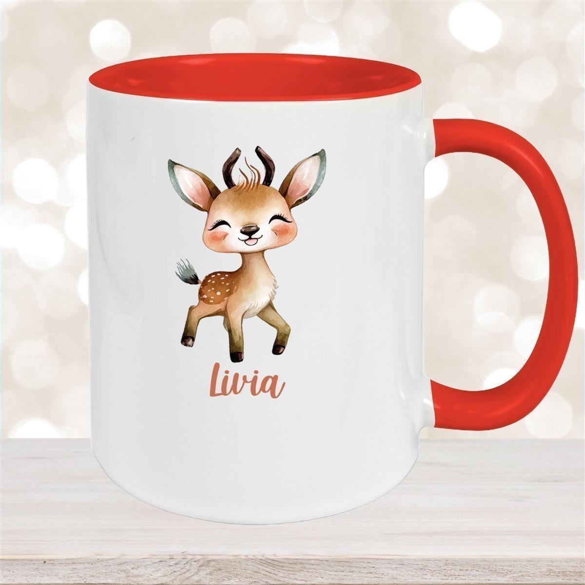 Tasse Wunschname Reh 1 Keramik Kinderbecher versch. Farben