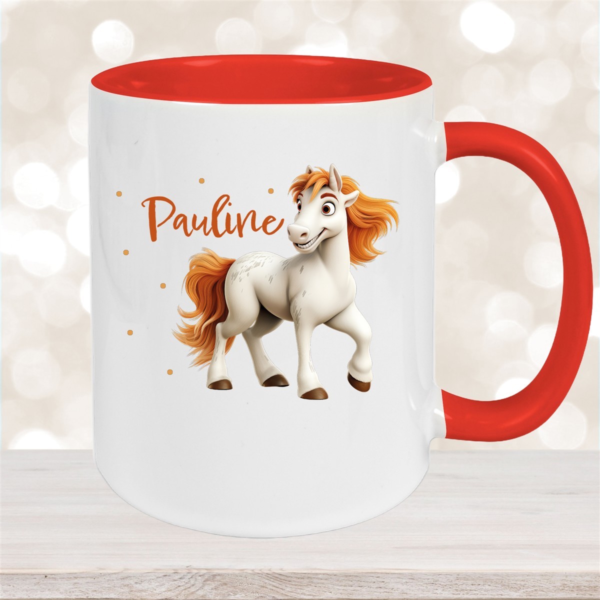 Tasse Pferd #1 Wunschname Keramik Kinderbecher personalisiert Rot