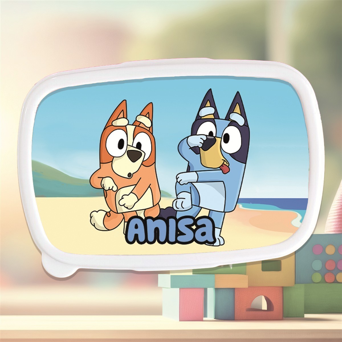 Brotdose mit Namen Bluey #03 – Personalisierte Lunchbox für Schule & Kindergarten versch. Farben