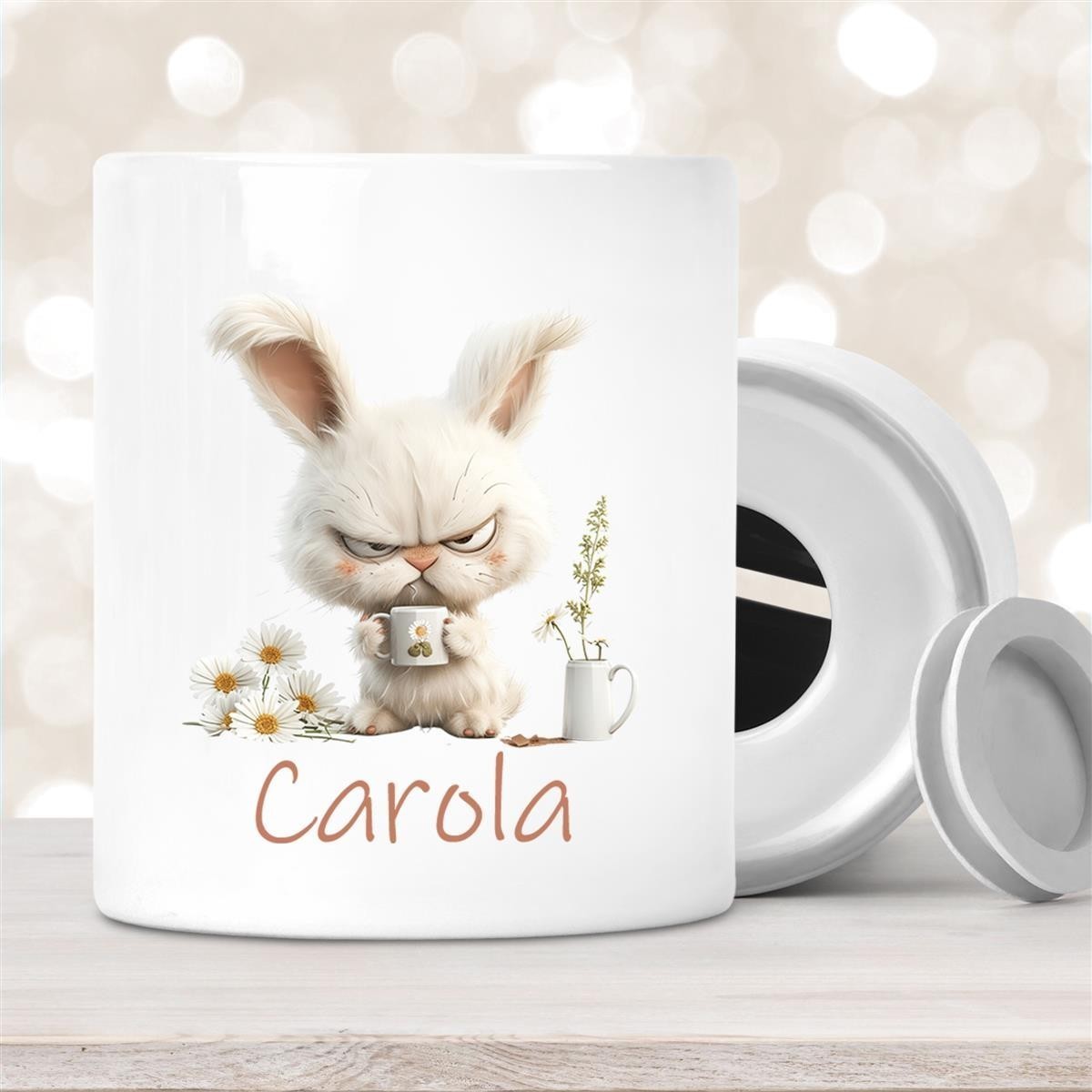 Spardose Ostern Grumpy-Bunny #1 mit Wunschname personalisiert Spardose Ostern Grumpy-Bunny #1 mit Wunschname personalisiert