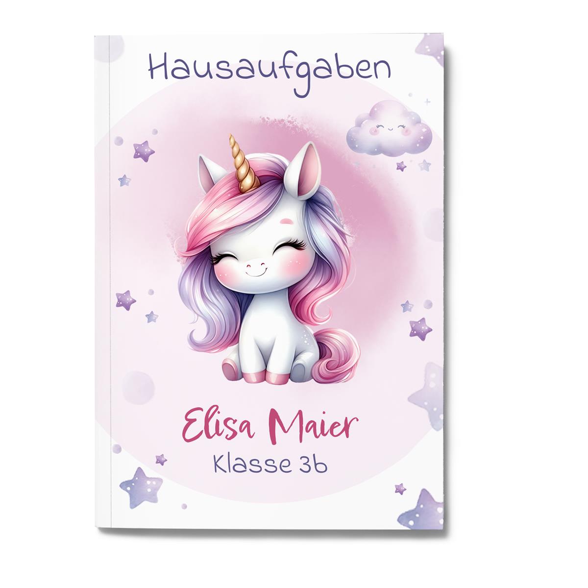 Hausaufgabenheft Einhorn 7  DIN A5 - 48 Blatt mit Name und Klasse
