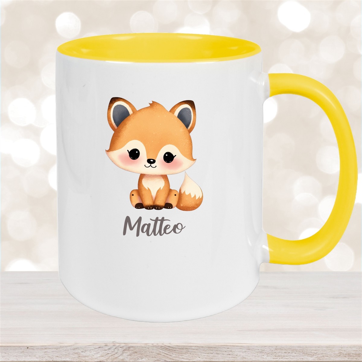 Tasse Wunschname Fuchs #1 Keramik Kinderbecher Gelb
