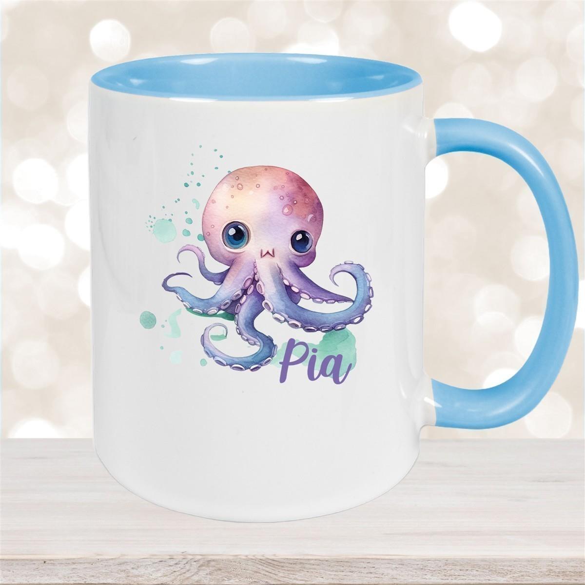 Tasse Wunschname Meerestiere-Oktopus 1 Keramik Kinderbecher versch. Farben