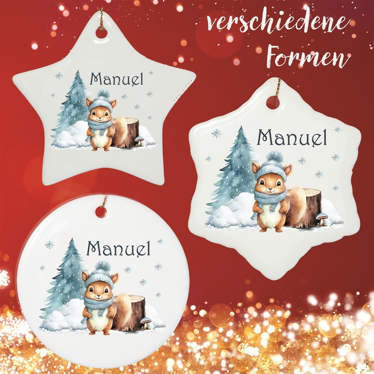 Christbaumanhänger Weihnachten Eichhörnchen #1 Ornament Christbaumschmuck Rund Christbaumanhänger Weihnachten Eichhörnchen #1 Ornament Christbaumschmuck Rund