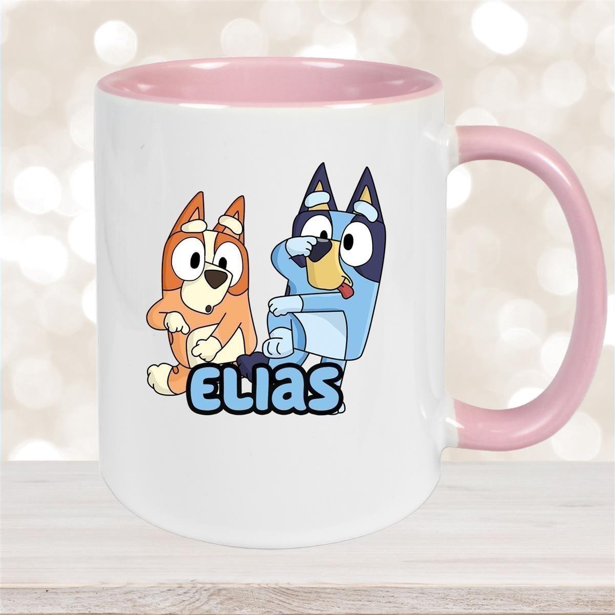 Tasse Bluey 3 Wunschname Keramik Kinderbecher personalisiert versch. Farben