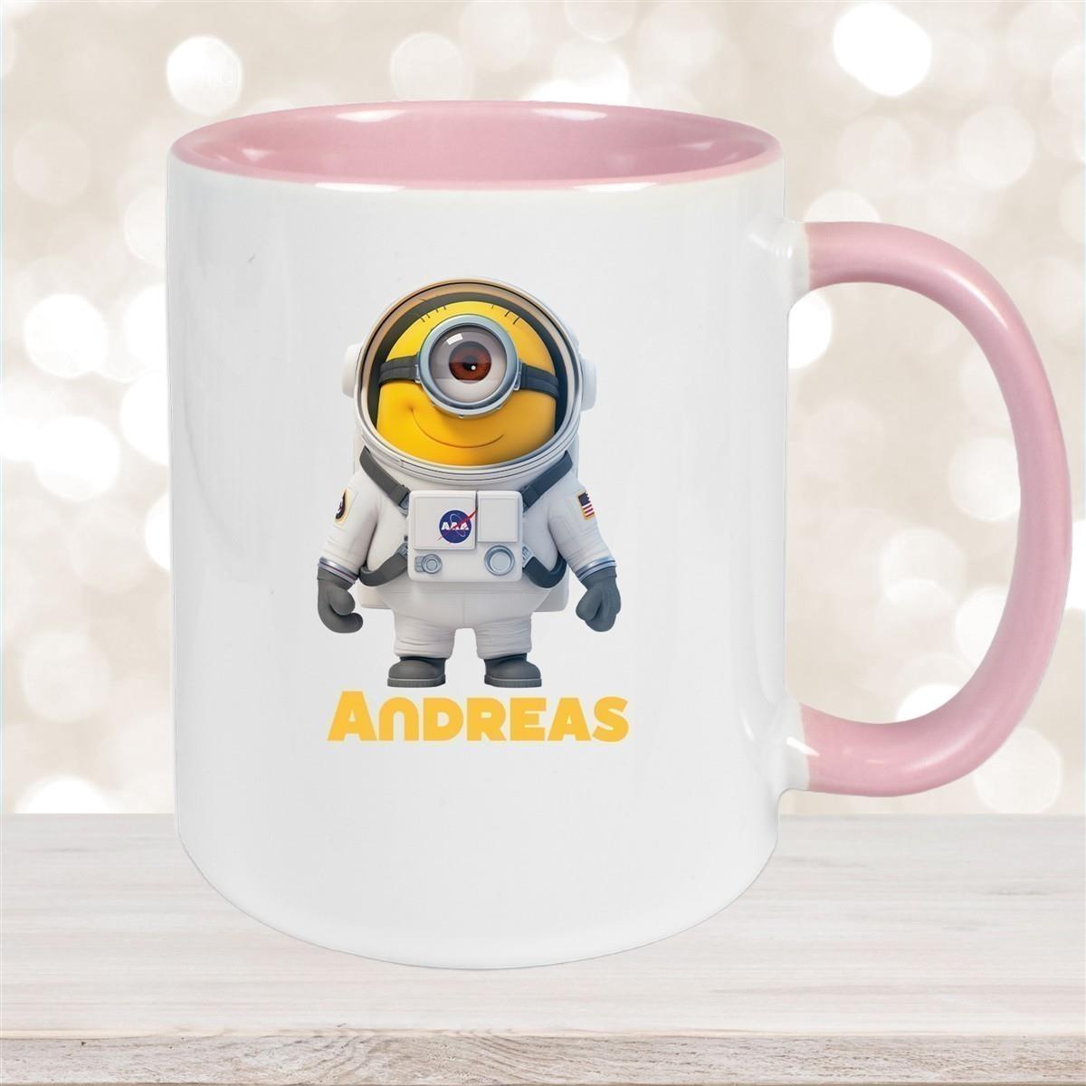 Tasse Minions Kinder Minion 3 Astronaut Wunschname Keramik Kinderbecher personalisiert versch. Farben