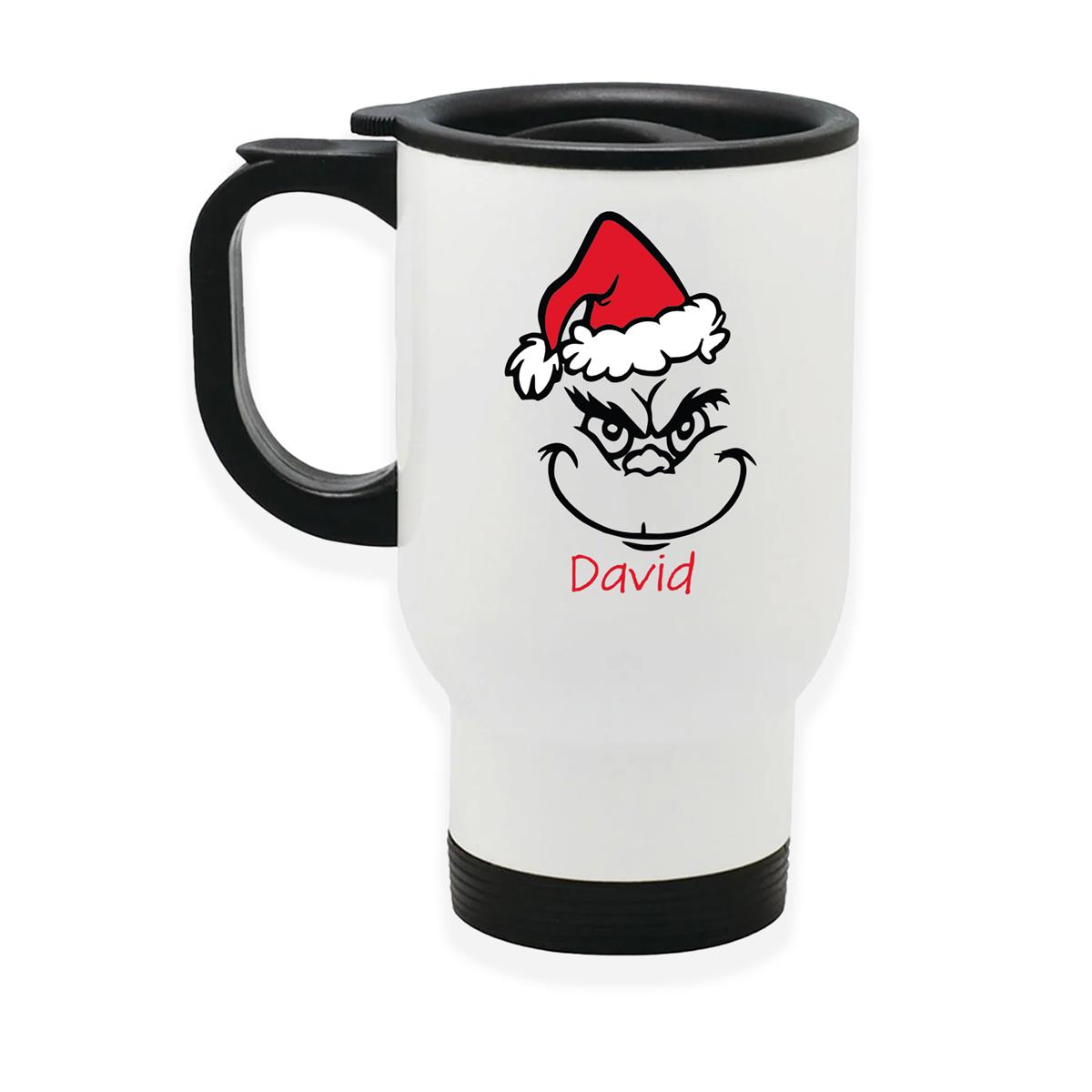 Edelstahl-Thermobecher mit Deckel Weihnachten Grinch 11 personalisiert weiß