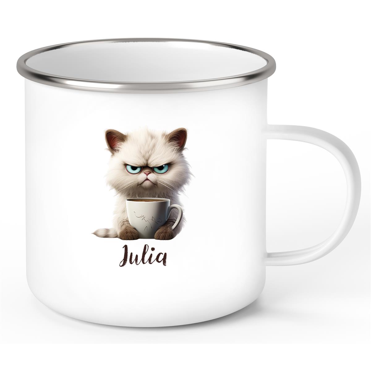 Tasse Katze Grumpy 2 Wunschname Kinderbecher personalisiert Emaille