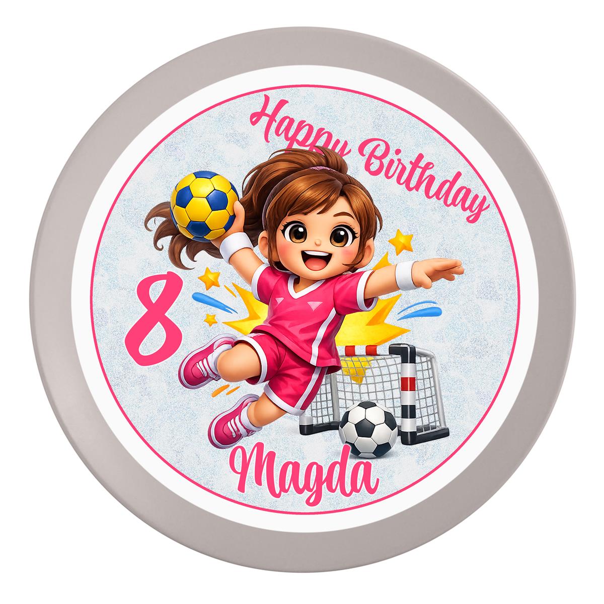 Tortenaufleger Geburtstag Handball 2 Name & Zahl (20cm) Fondant Papier