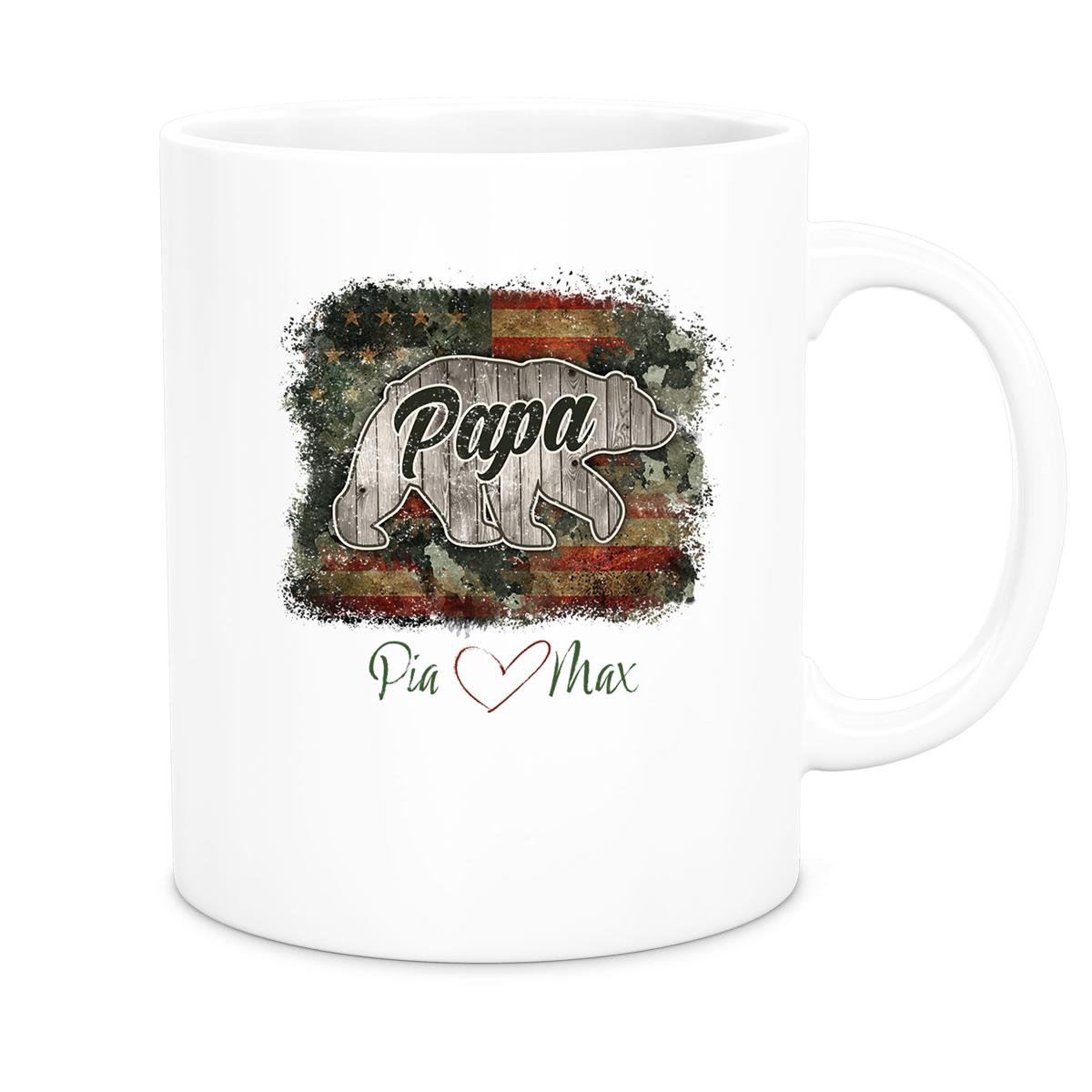 Tasse Vatertag 7 Papa "Bär" Wunschnamen Keramik Personalisiert versch. Farben
