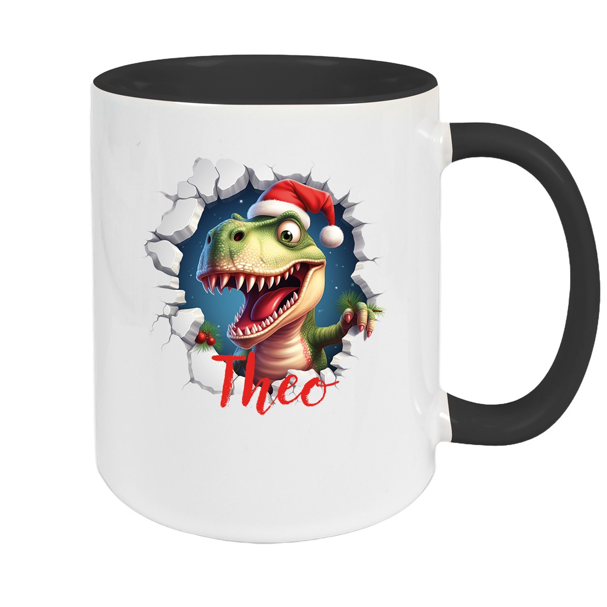 Tasse Wunschname Christmas Dino #1 Keramik Kinderbecher Schwarz