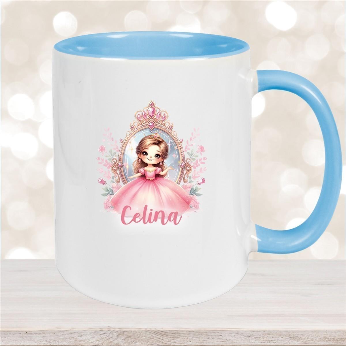 Tasse Kinder Prinzessin 2 Wunschname Keramik Kinderbecher personalisiert versch. Farben