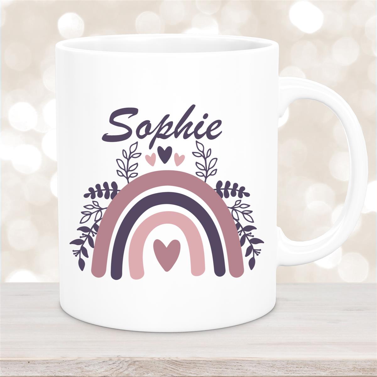 Tasse Regenbogen #8 Wunschname Keramik Kinderbecher Weiß