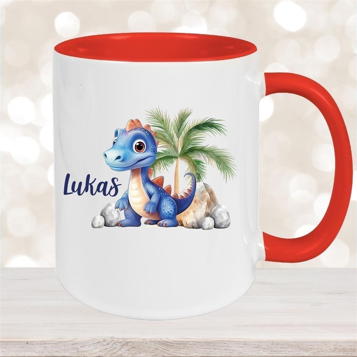 Tasse Dino 8 Wunschname Keramik Kinderbecher Personalisiert versch. Farben