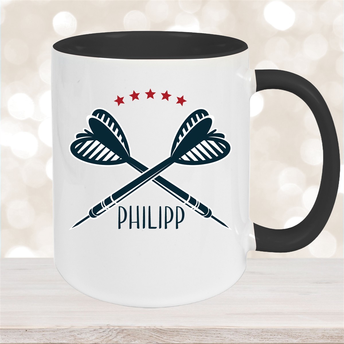 Tasse Dart #3 Wunschname Keramik Kinderbecher personalisiert Schwarz