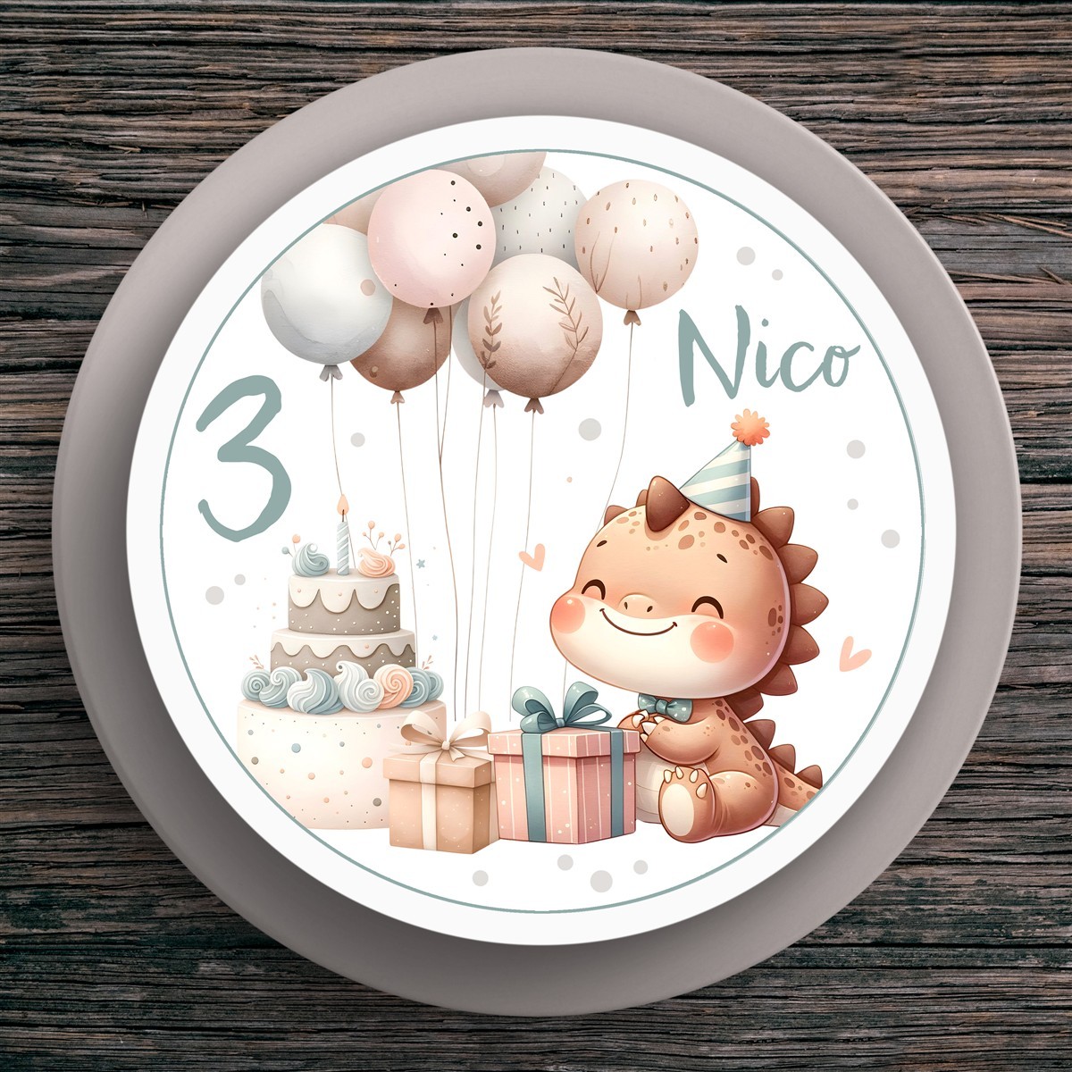 Tortenaufleger Geburtstag Dino #4 Name & Zahl (20cm) Tortenaufleger Geburtstag Dino #4 Name & Zahl (20cm)