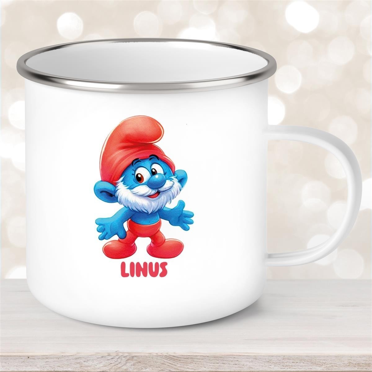 Tasse Kinder Schlumpf #4 Papa Schlumpf Wunschname Emaille Kinderbecher personalisiert Tasse Kinder Schlumpf #4 Papa Schlumpf Wunschname Emaille Kinderbecher personalisiert