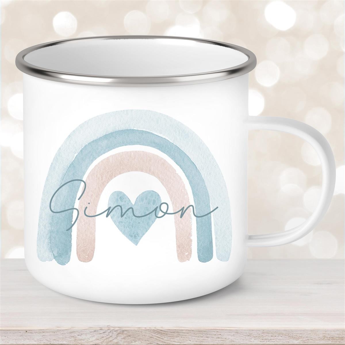 Tasse Wunschname Regenbogen #6 Emaille Kinderbecher