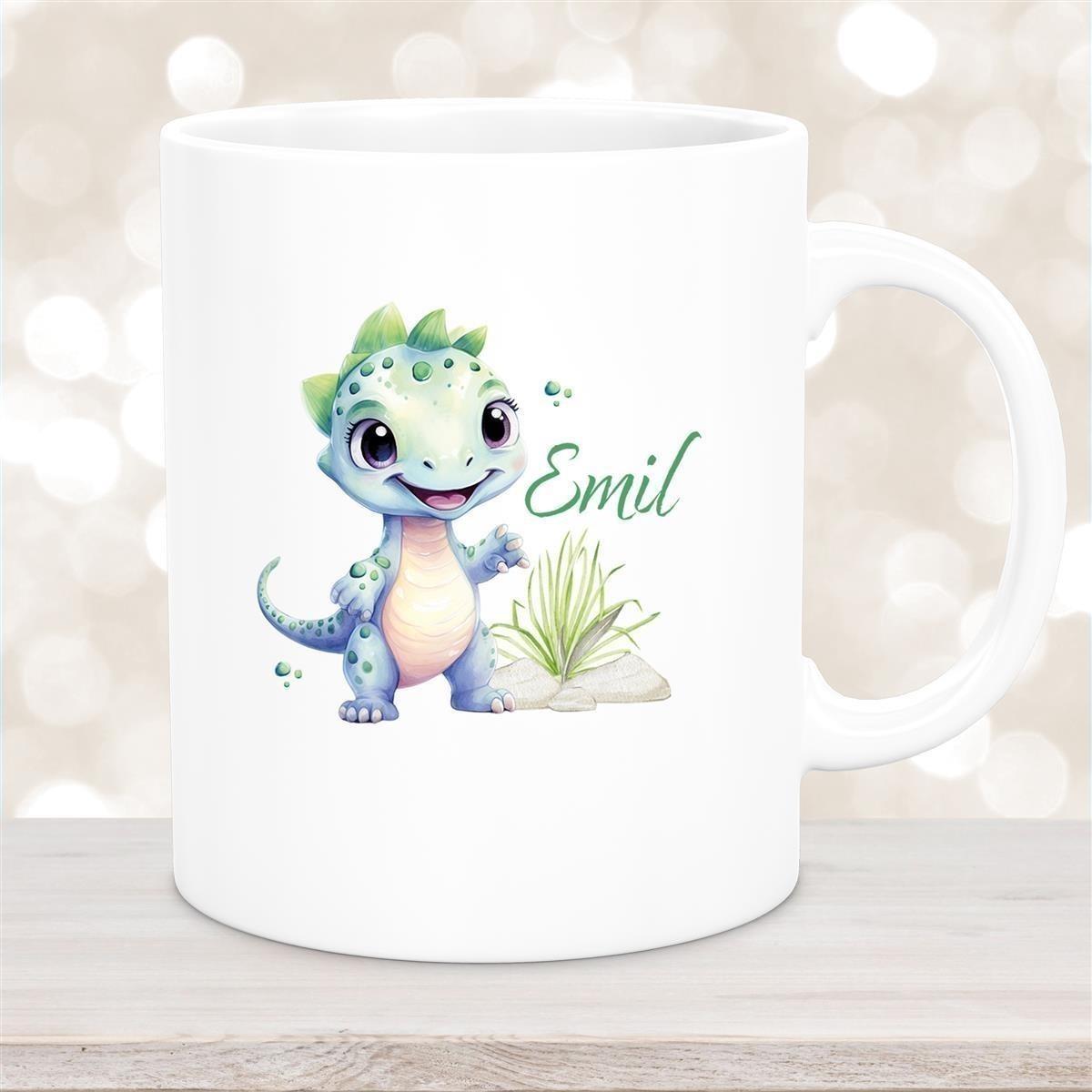 Tasse Dino 14 Wunschname Keramik Kinderbecher Personalisiert versch. Farben