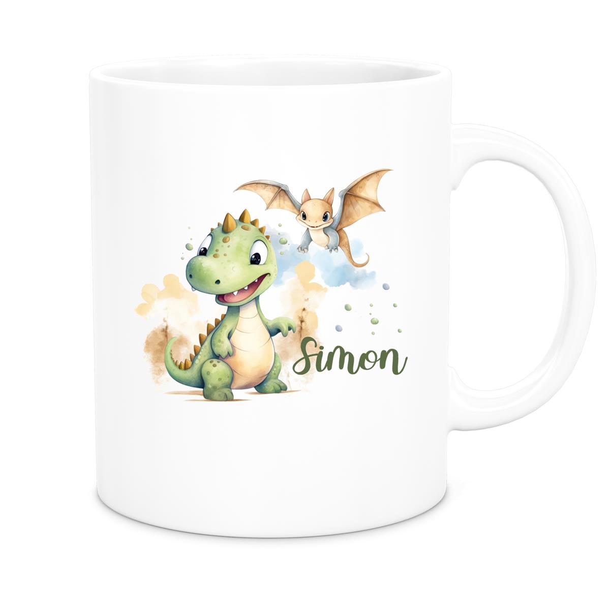 Tasse Dino 6 Wunschname Keramik Kinderbecher Personalisiert versch. Farben