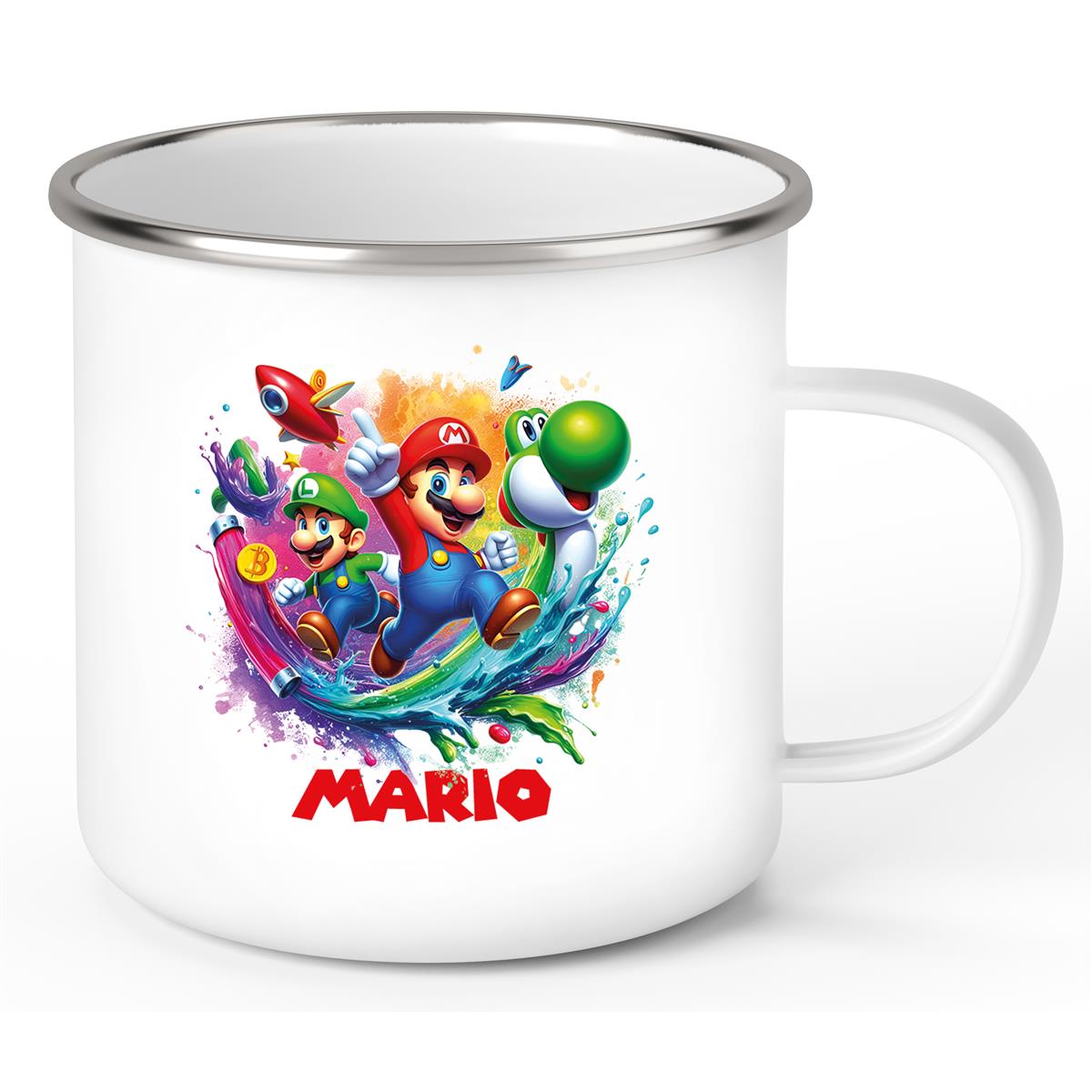 Tasse Wunschname Super-Mario 2 Emaille Kinderbecher personalisiert