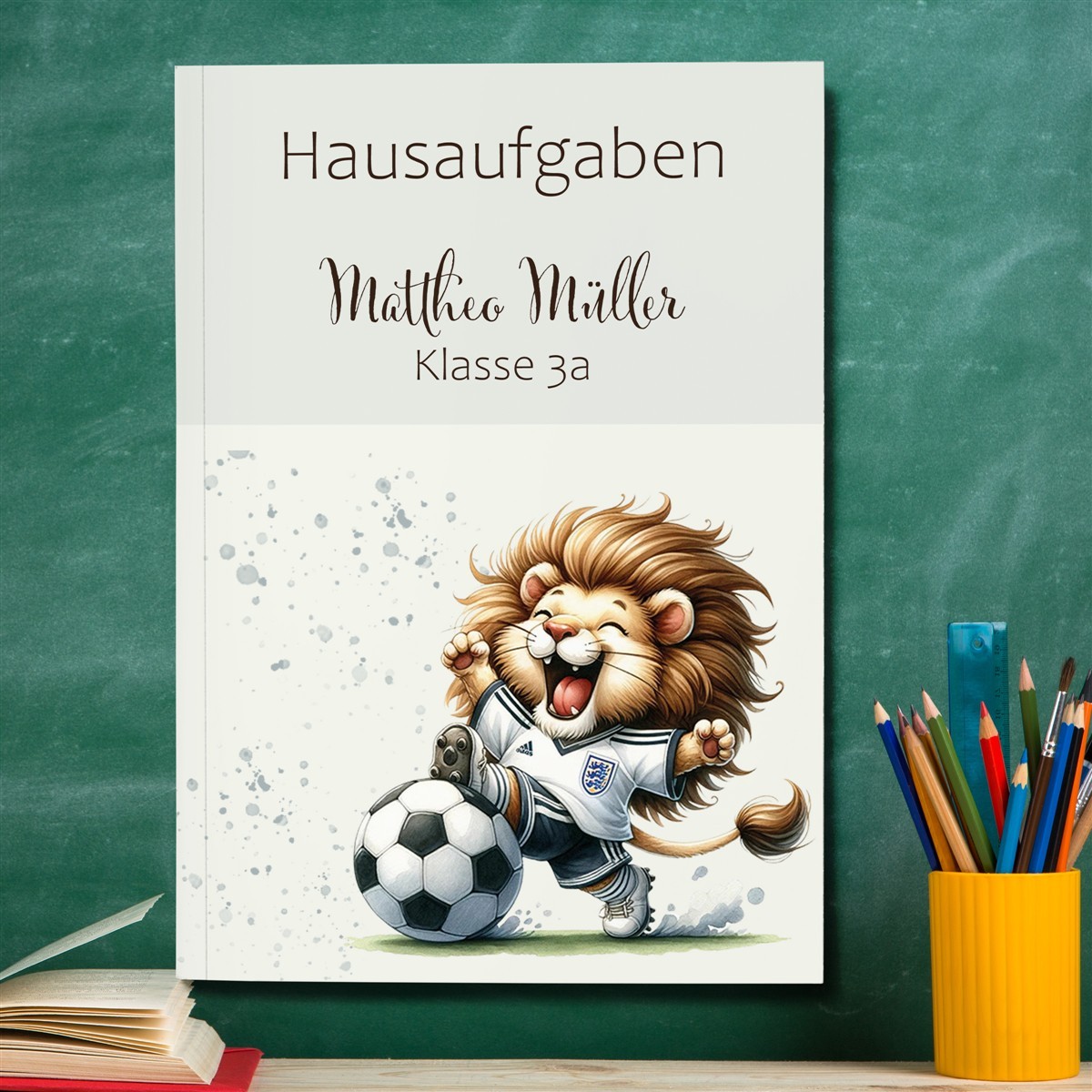 Hausaufgabenheft Fußball #9  DIN A5 - 48 Blatt mit Name und Klasse
