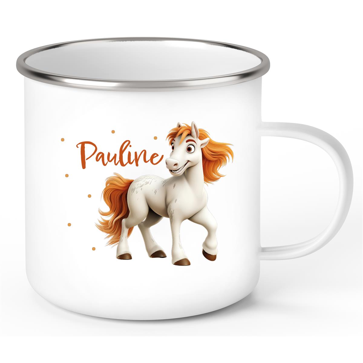 Tasse Pferd 1 Wunschname Emaille Kinderbecher personalisiert