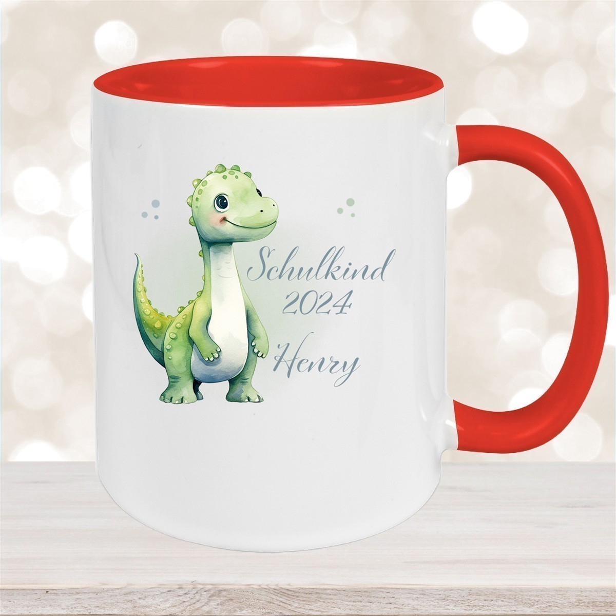 Tasse Schulkind #4 Wunschname Dino#1 Keramik Kinderbecher Personalisiert versch. Farben