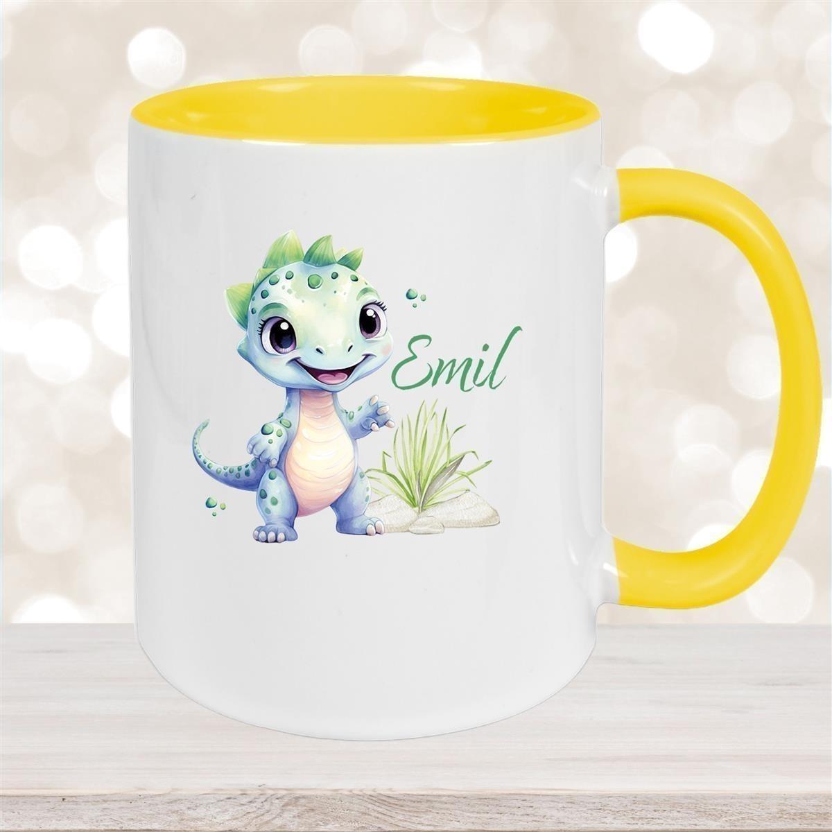 Tasse Dino 14 Wunschname Keramik Kinderbecher Personalisiert versch. Farben