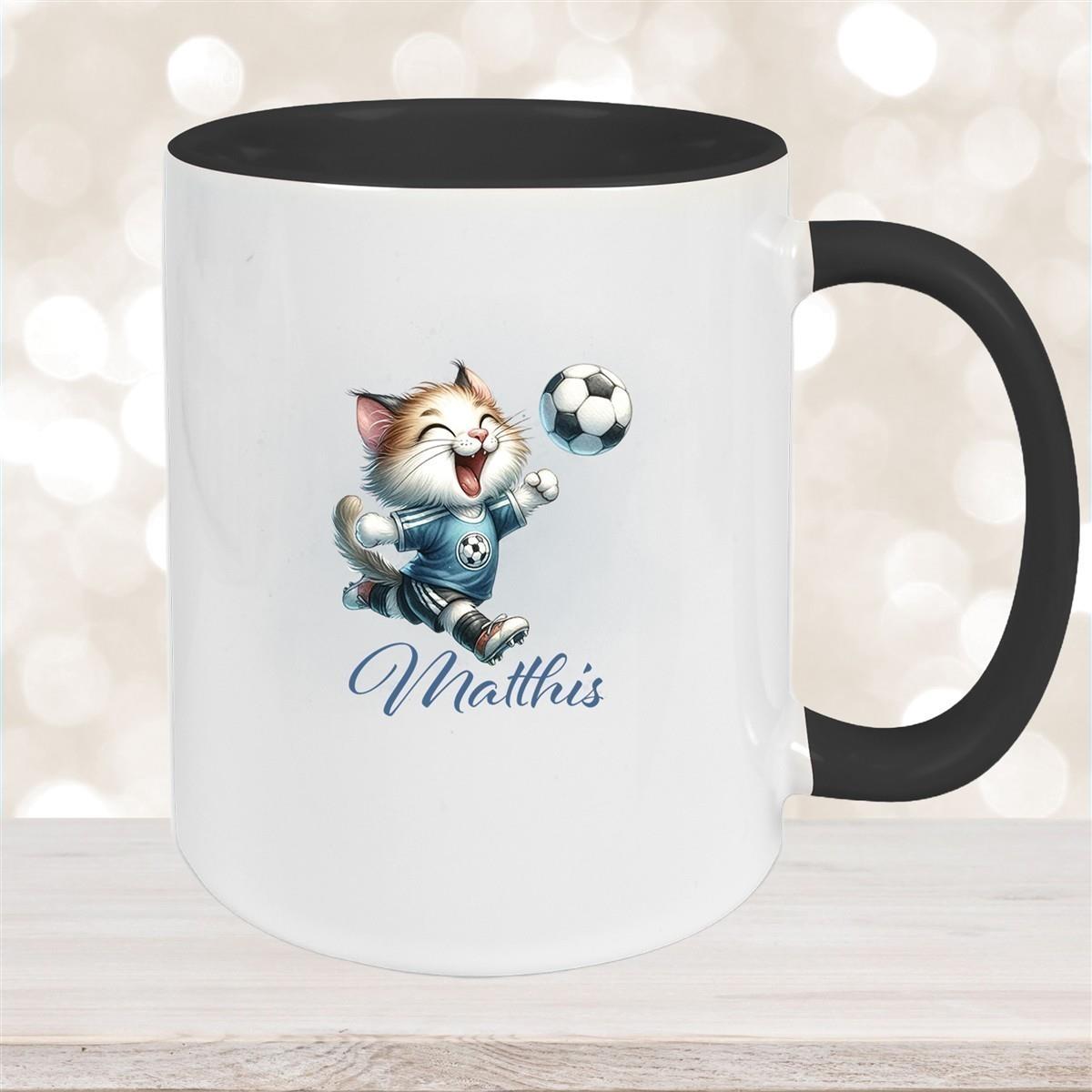 Tasse Wunschname Fußball 18 Personalisiert Katze Keramik Kinderbecher versch. Farben