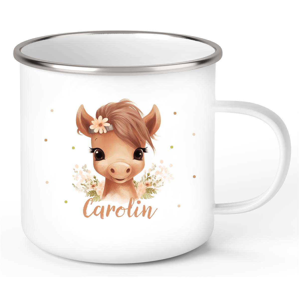 Tasse Pferd 6 Wunschname Emaille Kinderbecher personalisiert
