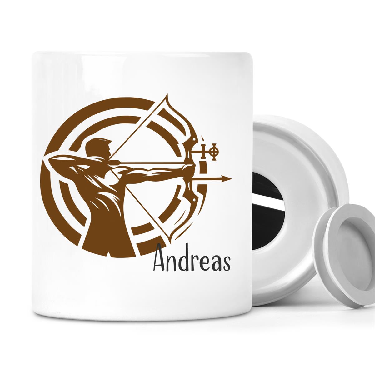 Spardose mit Wunschname Bogenschütze 2 personalisiert