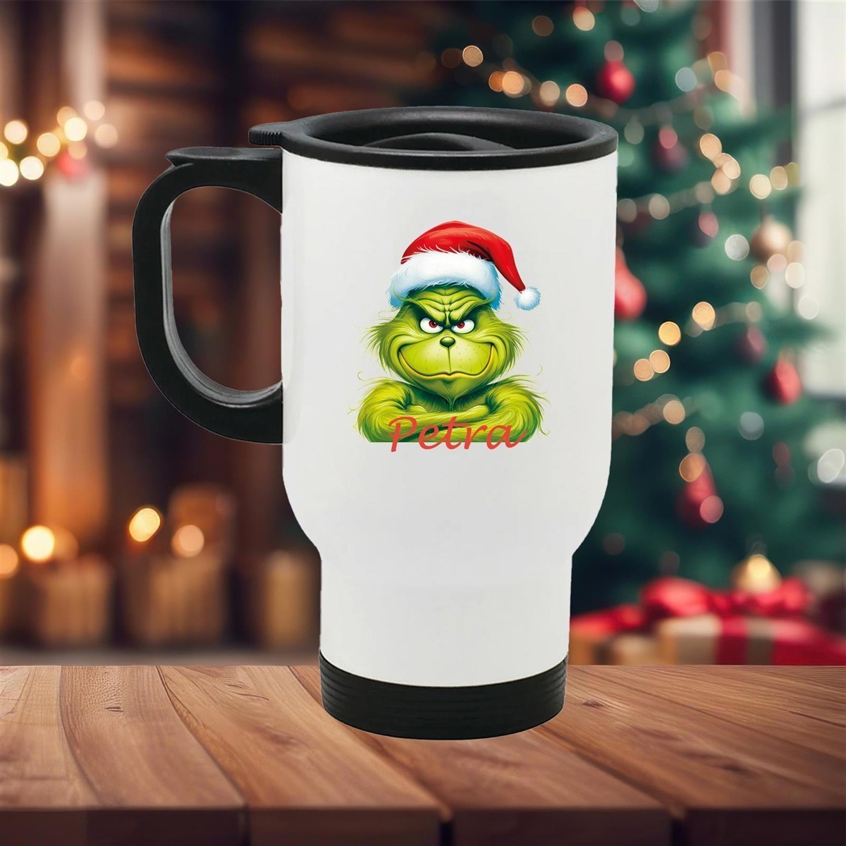 Edelstahl-Thermobecher mit Deckel Weihnachten Grinch 2# personalisiert weiß Edelstahl-Thermobecher mit Deckel Weihnachten Grinch 2# personalisiert weiß
