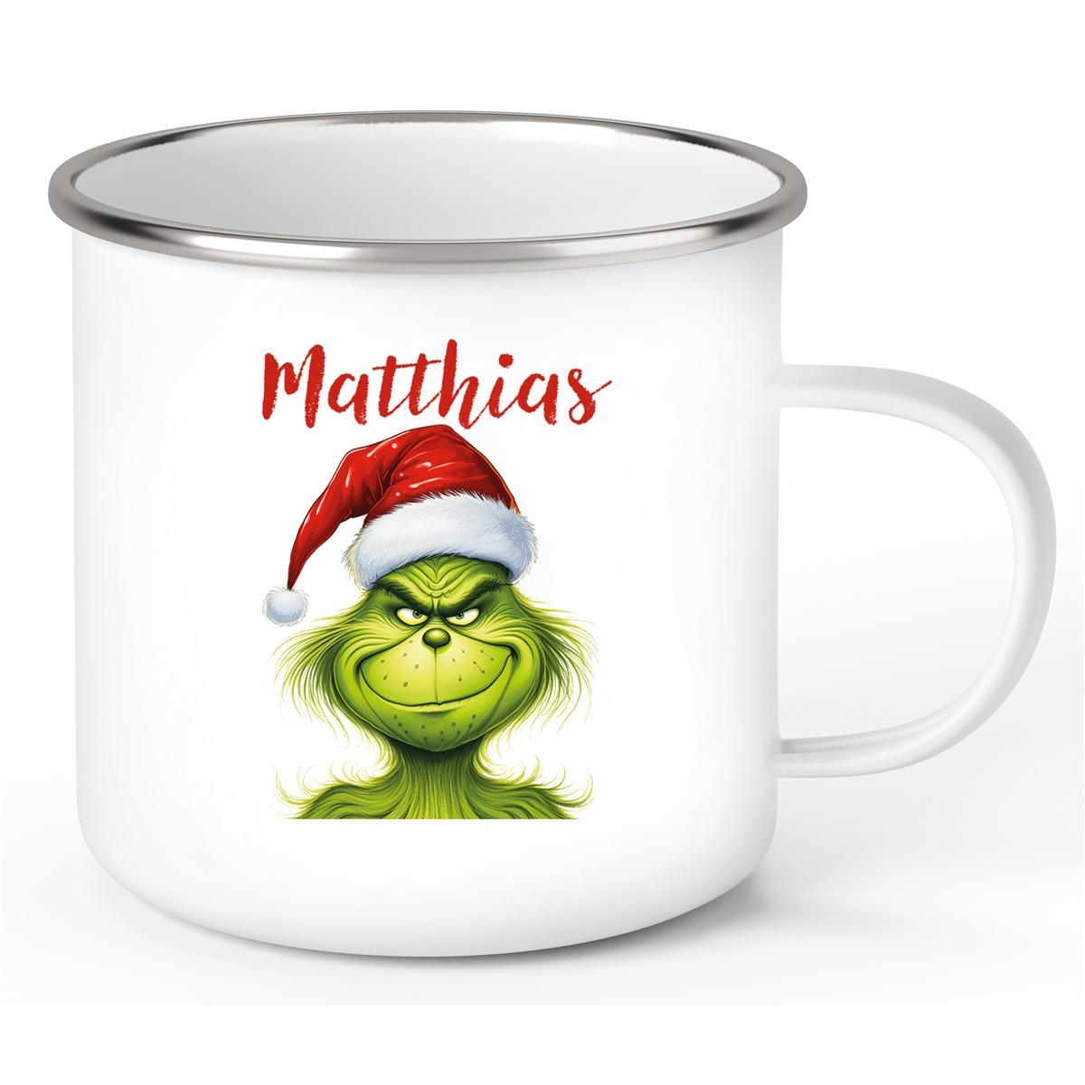 Tasse Wunschname Weihnachten Grinch 3 Emaille Kinderbecher