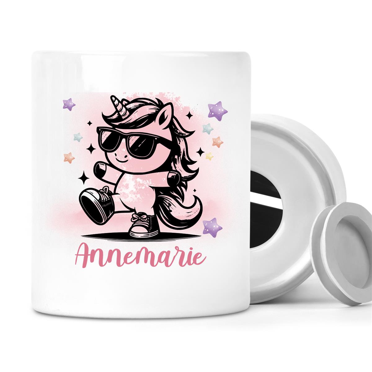 Spardose mit Wunschname Einhorn 11 personalisiert