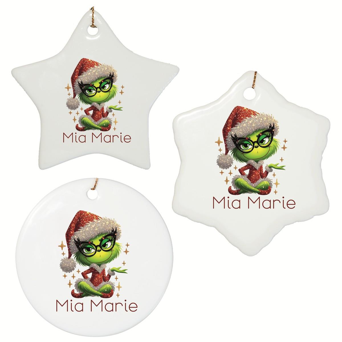 Weihnachtsanhänger personalisiert Lady-Grinch 4 Name Motiv Anhänger Keramik, Weihnachtsschmuck, Weihnachtskugel, Christbaumschmuck versch. Formen