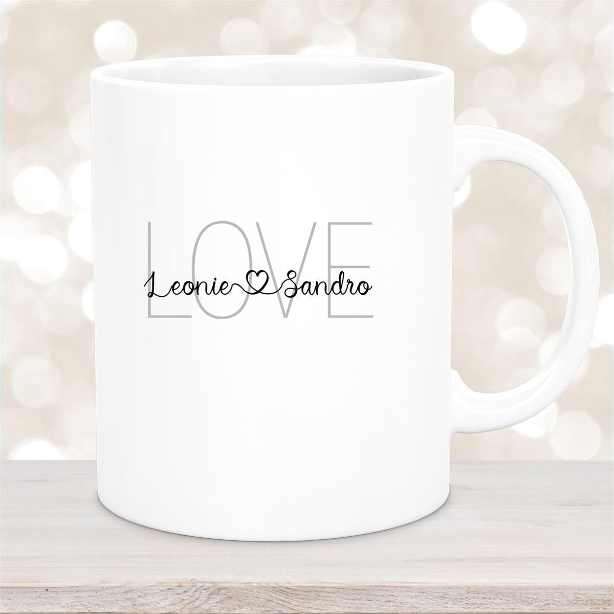 Tasse Liebe - Spruch "LOVE" Valentinstag Wunschnamen Keramik personalisiert versch. Farben