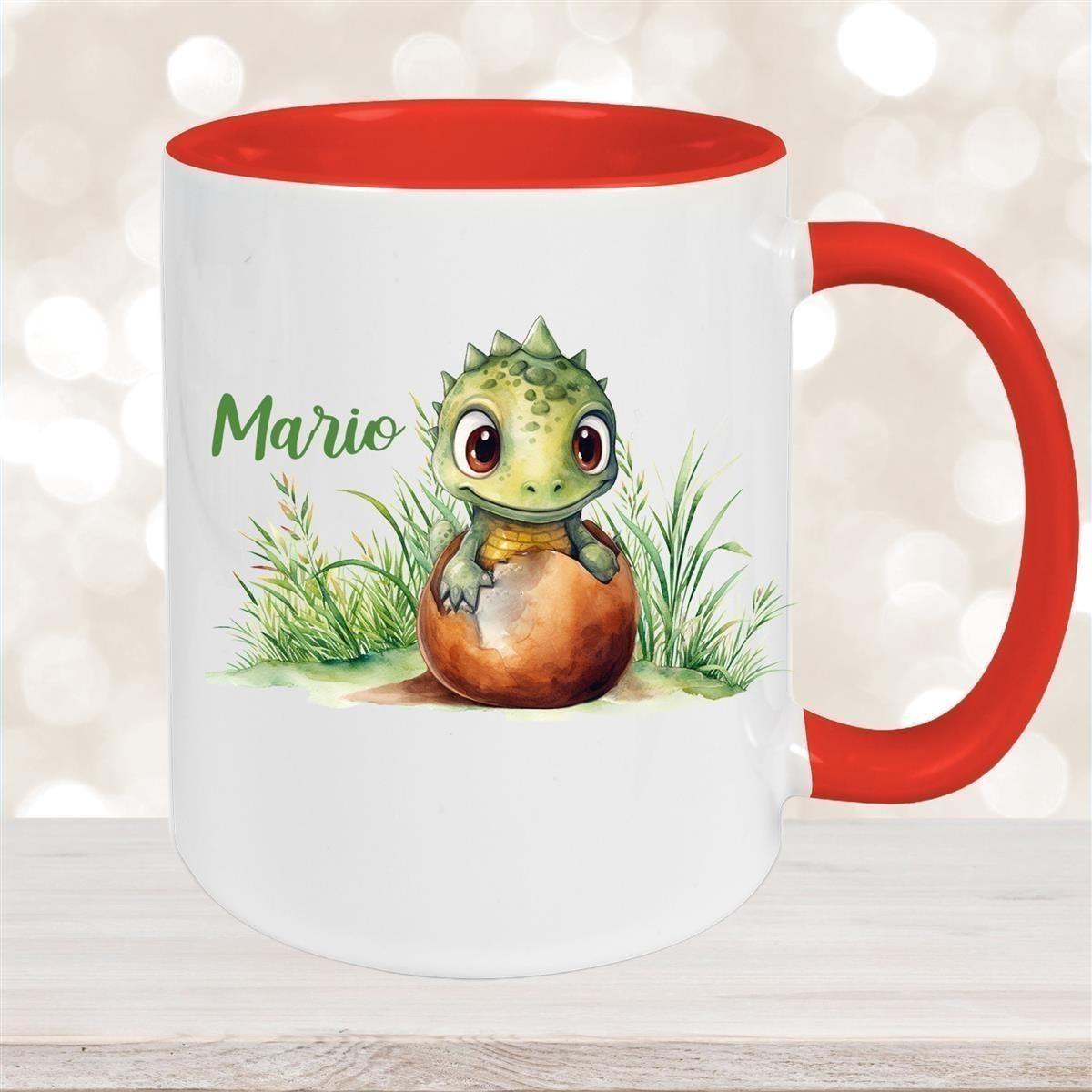 Tasse Dino 7 Wunschname Keramik Kinderbecher Personalisiert versch. Farben
