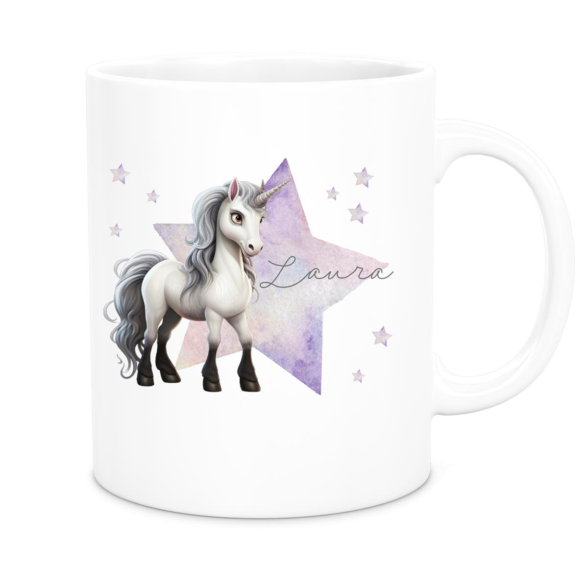 Tasse Wunschname Einhorn Stern 1 Keramik Kinderbecher versch. Farben